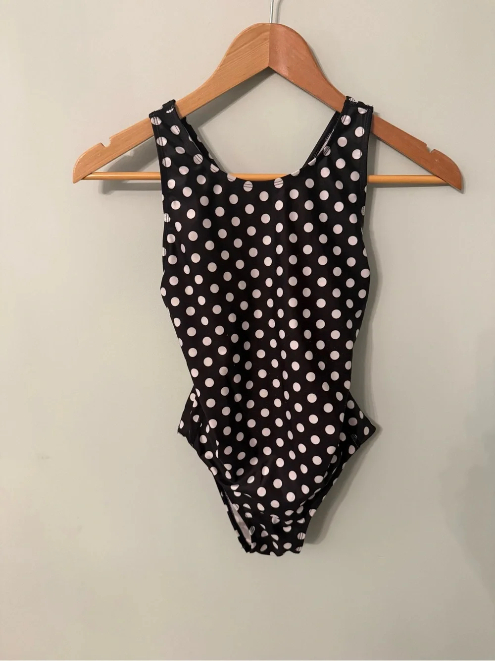 Girls Black and White Polka Dot One-Piece Swimsuit - Size 10